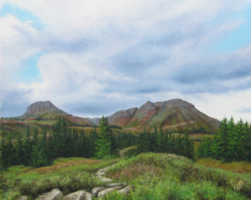 "Storm Approach" painting of Colorado mountains