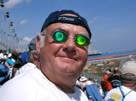 at daytona 200 with silly glasses