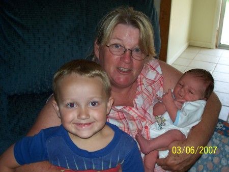 Grandma with Brayden, & Mason 1 month. Josh's two boys