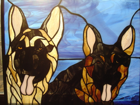 police dogs in stained glass