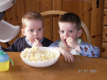 My two boys - stay away from our popcorn!