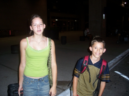 My children, Izzy and Harry, coming back from trip to NYC, 2005