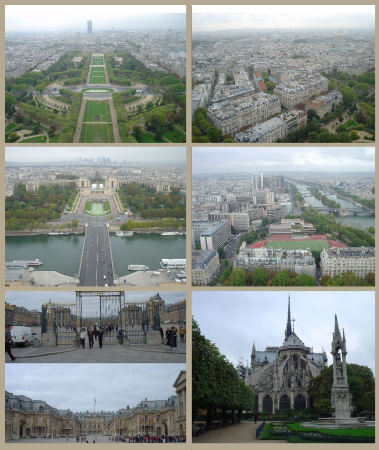 Views from Eiffel Tower, Notre Dam and Palace of Versailles