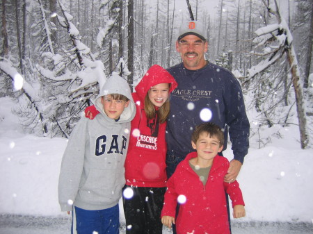 My husband Tom and the kids on top of the Pass