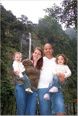 My family and me in front of a waterfall in Taiwan