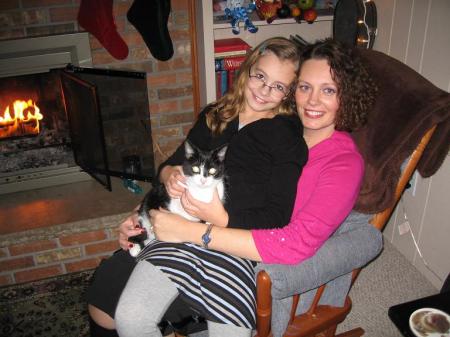 My daughter Celeste, cat Jersey and me xmas 06