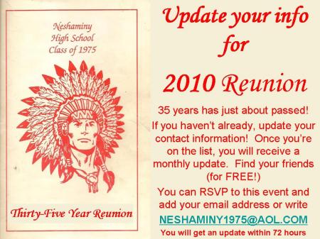 Update your Info for the 35th Reunion in 2010!