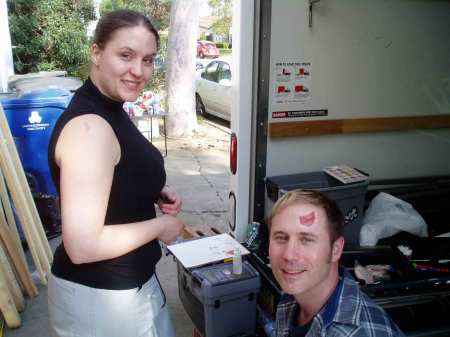 In the make up trailer for "The Reckoning"