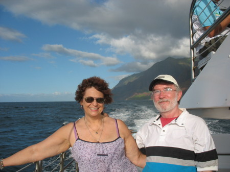 Sailing on a catamaran off coast of Kauai, HI