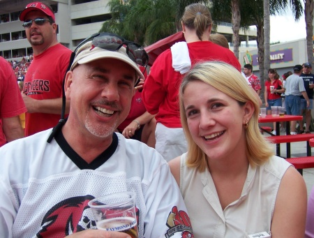 with my daughter at a Tampa Bay Bucs game