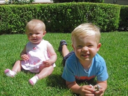Ashlyn and Ethan on our lawn