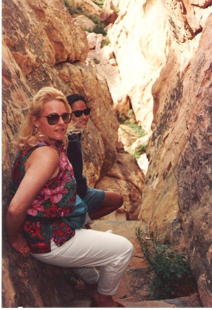 Early '90s descending Acoma Pueblo, New Mexico with daughter
