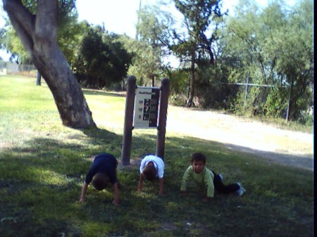 the boys doing their pushups ages 3 and 5