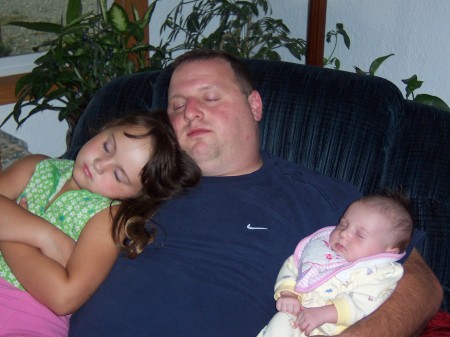 Dad and girls taking a snooze