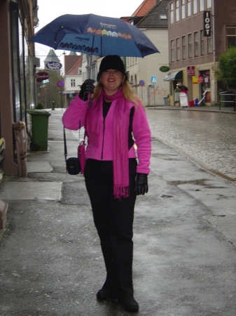 Heidi in Bergen, Norway on a rainy day....