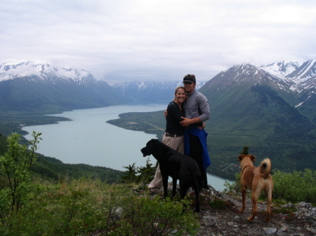 me, Jeff, Sage and Porter behind our cabin in Cooper Landing, Alaska