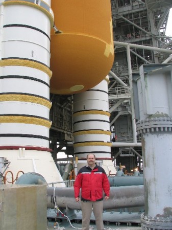 At work, on the Shuttle launch pad in 2006