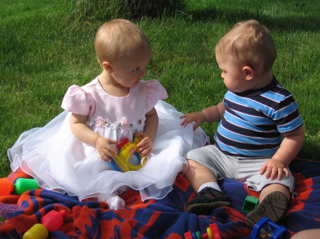 1 year old Mary with neighbor, Colin