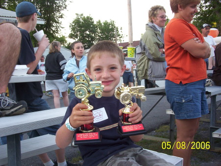 Bruce gets 1st place in 5 yr old division and 2nd in 6 year old division for kiddie tractor pedal pulls