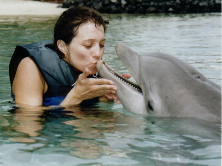 A swim and kiss with a (captive) dolphin, Big Island, Hawaii.