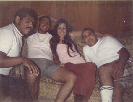 HANGING WITH LINCOLN HIGH SCHOOL BOYFRIEND AND FRIENDS. BEAR, RUBEN BALLES (BOYFRIEND), ME AND JULIO RODRIGUEZ. JUNE 1971. RIGHT AFTER MY GRADUATION FROM RHS.