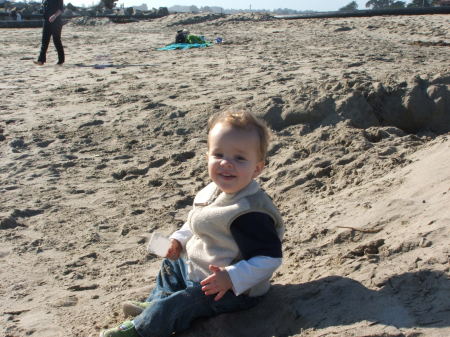 Joshua's first day at the beach in Santa Cruz