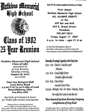 Invitation to 25 year reunion