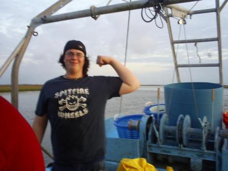my son Ethan White shrimping in the gulf