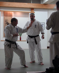 Kyoshi Tanaka with Bill Elston and unidentified green belt.