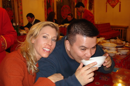 Holly and I...drinking beer Chinese style (Feb 2007)