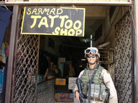 My son, leave it to him to find the tattoo parlor in Iraq!