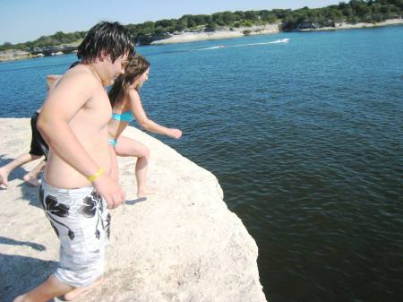 Cliff jumping with my youngest son, Alex