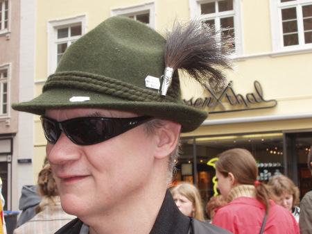 Trying on hats in Heidelberg