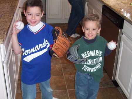 Andrew & Josh wearing my old Little Leage Jerseys