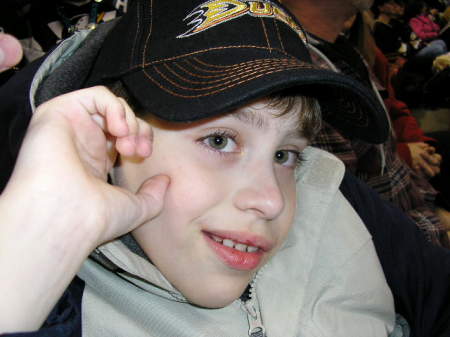 My baby boy (Andrew - 9) at the Ducks game.