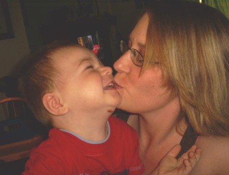 Stealing kisses from my youngest son!