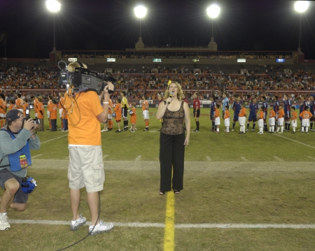 Beth singing National Anthem at Houston Dynamo National Semi-Final Match