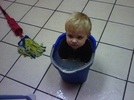 Xander in the mop bucket