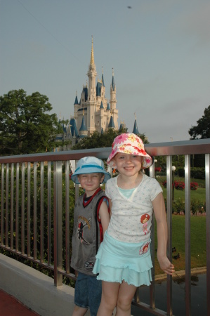 Raven and Brennan in front of Cinderella's castle, Disneyworld May 2007