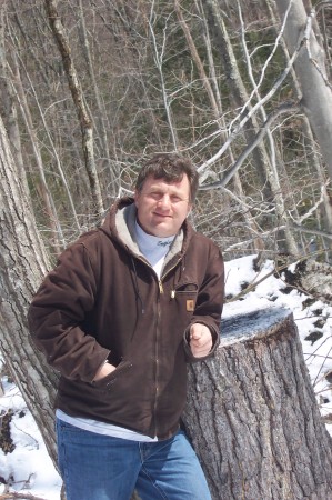 My husband Mike at our property in New Hampshire