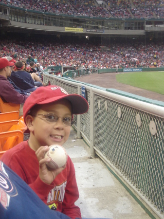 Travis got the foul ball at a Nationals game.