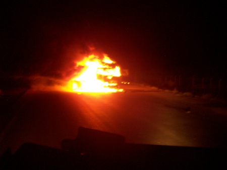 burning fuel tanker 30 seconds after the rescue