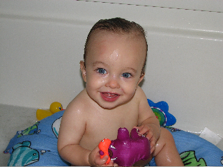 Joseph taking a bath