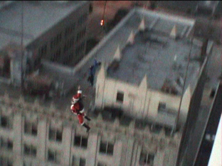 Santa jump in downtown LA.