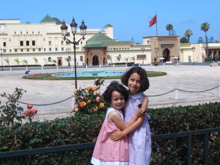 My girls at the king's palace in Rabat, Morocco
