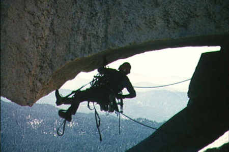 Aid climbing the Paisano Overhang at Suicide Rock 10-00, Idyllwild, CA