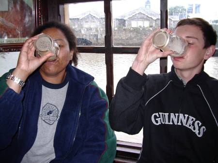 Throwing back a Guinness
