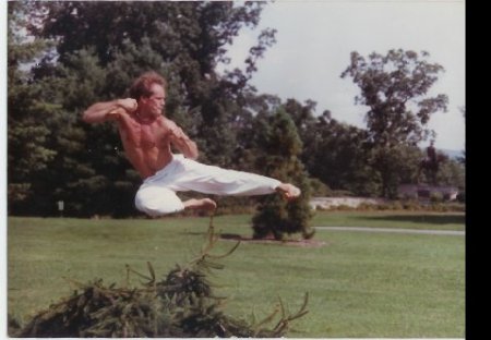 Flying side kick with hair