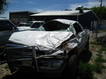 Chris' truck after multiple rollover accident
