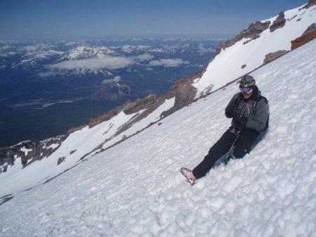 Climbing a snow slop on Mt Shast